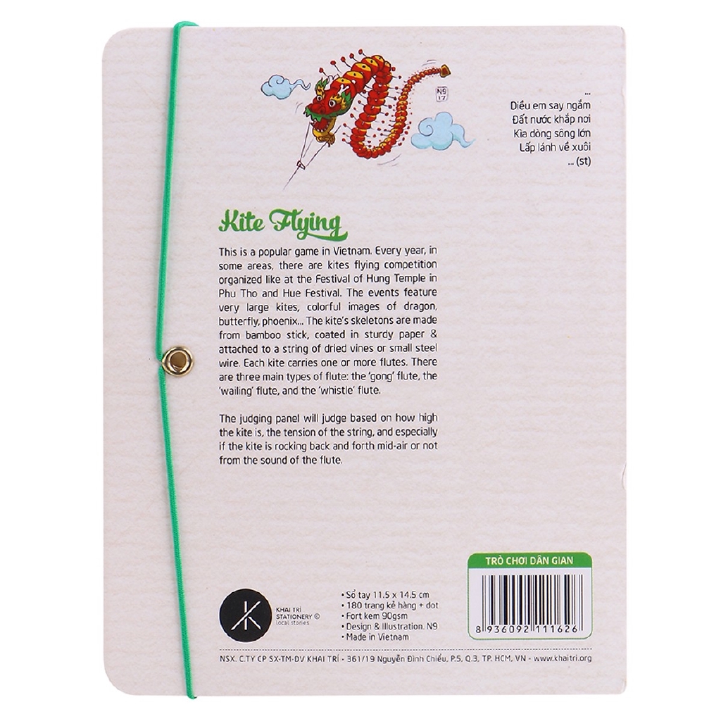 Sổ Tay Khai Trí Stationery Trò Chơi Dân Gian - Giấy Kẻ Hàng Chấm Bi - Mẫu 1 -Thả Diều - Khai Trí Stationery