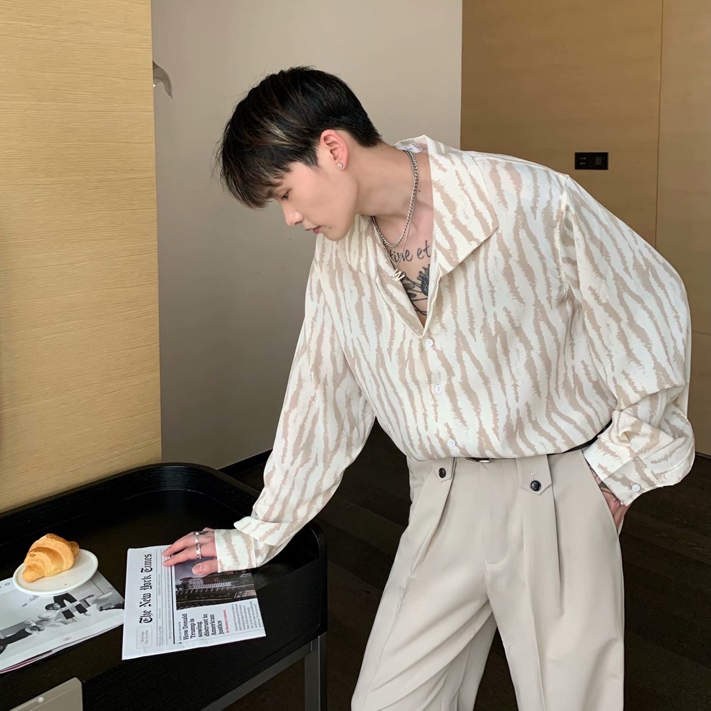 Áo sơ mi tay dài dáng rộng In họa tiết ngựa vằn thời trang Hàn Quốc áo sơ mi nam big size dài tay cá tính cho nam áo phong rộng nam áo nam big size sơ mi trắng nam bigsize