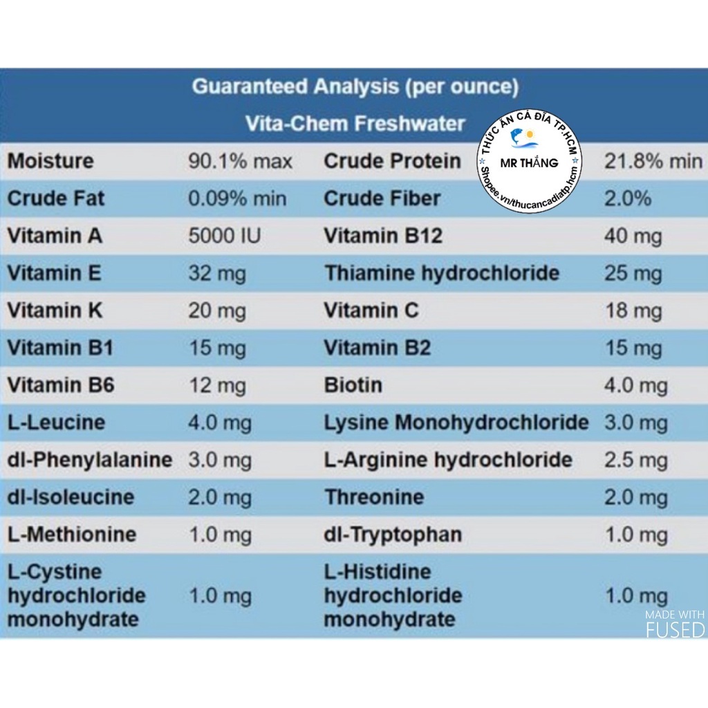 Vitachem Fresh Fromula : Bổ sung Vitamin tươi tăng cường sức khỏe cho cá.