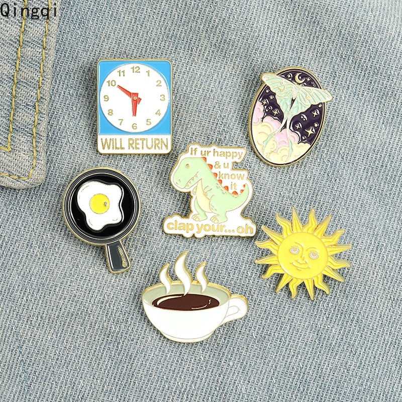 Ghim cài áo Miss Zoe hình trứng chiên tách cà phê ông mặt trời nhiều mẫu tùy chọn hoạt hình ngộ nghĩnh