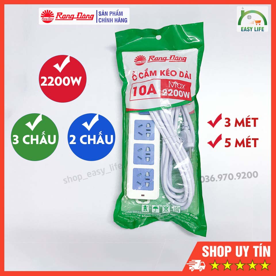 Ổ Cắm Màu Trắng Cao Cấp Rạng Đông - 2200W Có 2 Chấu - 3 Chấu