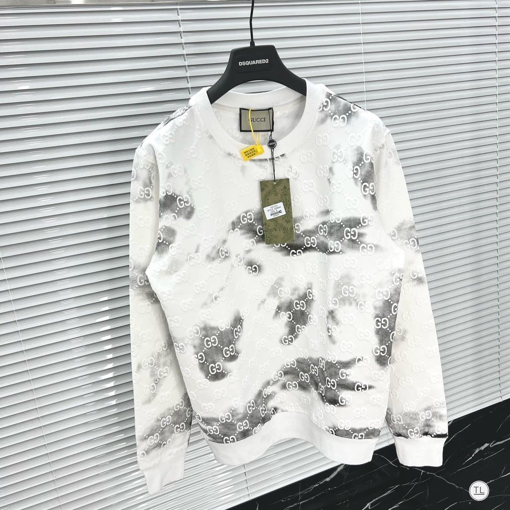 Áo Khoác Nỉ Dài Tay Sweater Suông Phối Loang Họa Tiết Phong Cách