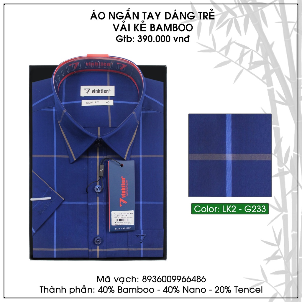 Áo sơ mi nam tay ngắn vạt bầu Slim Fit Bamboo Vĩnh Tiến 390 - G233