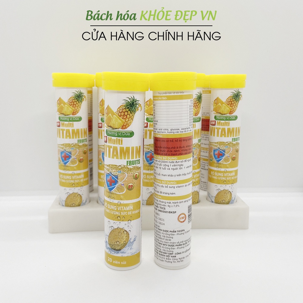 Viên sủi Hương vị dứa New mutivitaminfruit + Vitamin C, B, PP - Tuýp 20 viên | Thế Giới Skin Care
