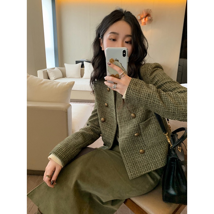 Áo dạ tweed dáng lửng óng ánh có đệm vai, áo khoác dạ dáng ngắn dày dặn ấm áp - AKH06