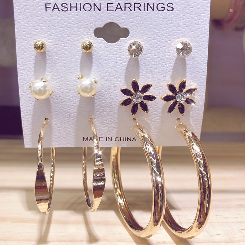 Set 6 Cặp Hoa Tai Dạng Vòng Thời Trang Dành Cho Nữ