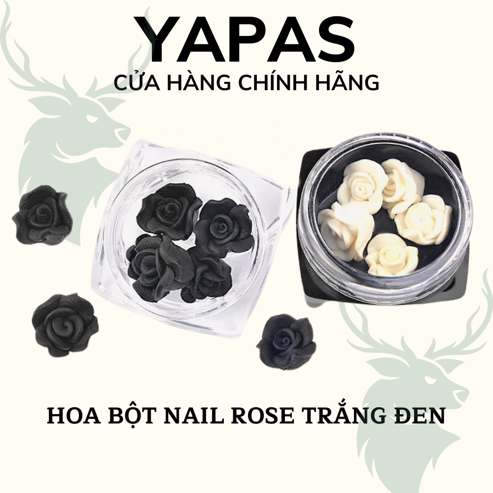 Hoa bột nail rose trắng đen 5 bông , hũ hoa hồng bột gắn móng trang trí chuyên nghiệp