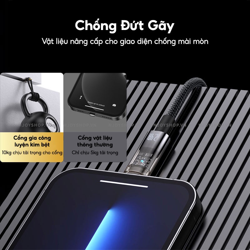 Dây Sạc Ip Tự Ngắt Baseus Explorer Dây Bện Nylon Chống Đứt Gãy Độ Dài 1m 2m Sạc Nhanh 2.4a Đèn Led Báo Pin Njoyshop