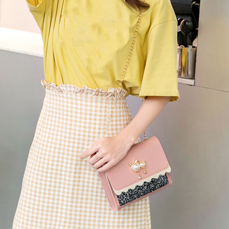 Túi Xách Đeo Chéo Hình Vuông Cỡ Nhỏ Phối Dây Đeo Sợi Xích Thời Trang Cho Nữ