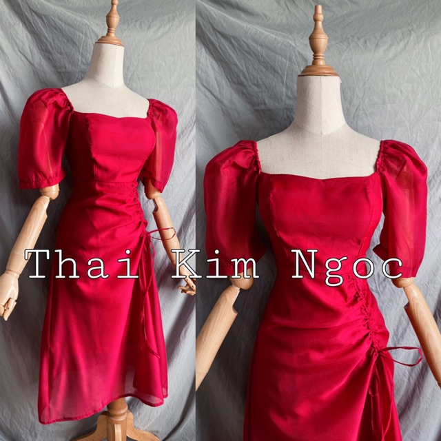 Đầm trễ vai tay phồng rút hông 4 màu | BigBuy360 - bigbuy360.vn