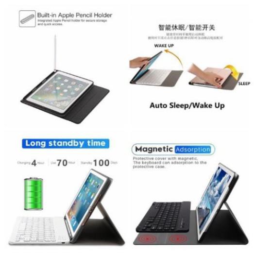 Bao da bàn phím Bluetooth iPad Pro 11 2020/ Gen 7 Gen 8 Pro 10.5/ Gen 6 17,18, 9.7, Air 3, Air 2, AirLưng Dẻo Có kay Bút