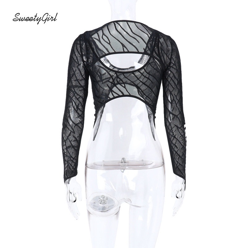 Áo Croptop Tay Dài Cổ Tròn Khoét Lỗ Màu Đen Trơn Thời Trang 2022 Quyến Rũ Cho Nữ