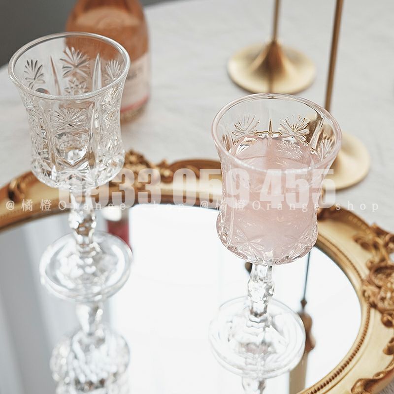 Ly thủy tinh pha lê chân cao uống rượu Tây, cốc uống rượu whisky cocktail kiểu Pháp sang trọng