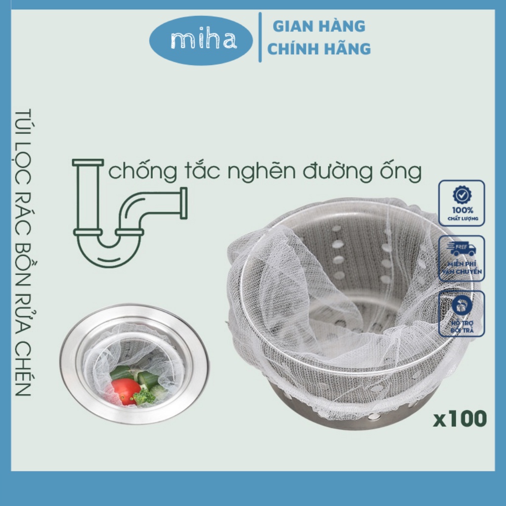 100 chiếc túi lọc rác bồn rửa chén - túi lưới lọc rác bồn rửa chén bát thông minh