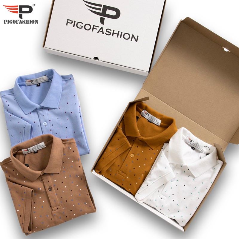 Áo thun nam cổ bẻ ngắn tay họa tiết khối vuông AHT30 PigoFashion nhiều màu chọn lựa | BigBuy360 - bigbuy360.vn