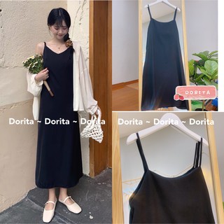 Váy 2 dây, đầm xuông - chất đũi lụa trơn basic nữ 307 - Dorita Boutique