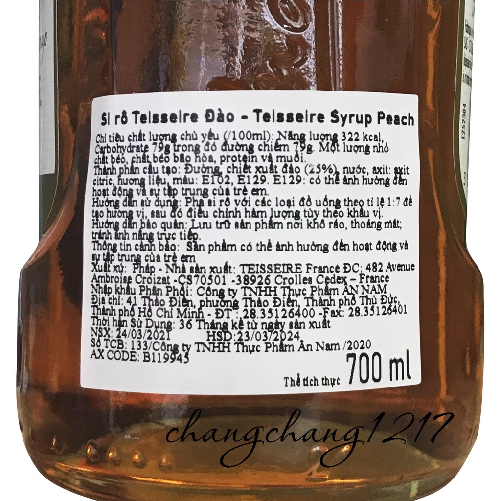 Siro Syrup Teisseire Có Đủ Các Mùi Thủy Tinh Chai 750ml