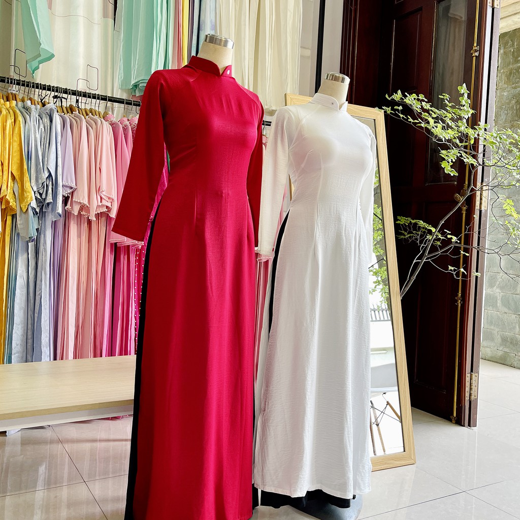 Áo dài lụa - Áo dài cưới đỏ trơn cực dày dặn tay dài sang trọng - có size lớn