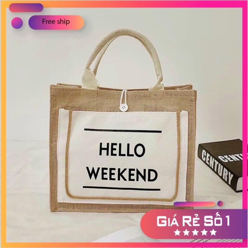 Túi Cói Đi Biển Hello Weekend Kiểu Dáng Basic Dễ Dùng