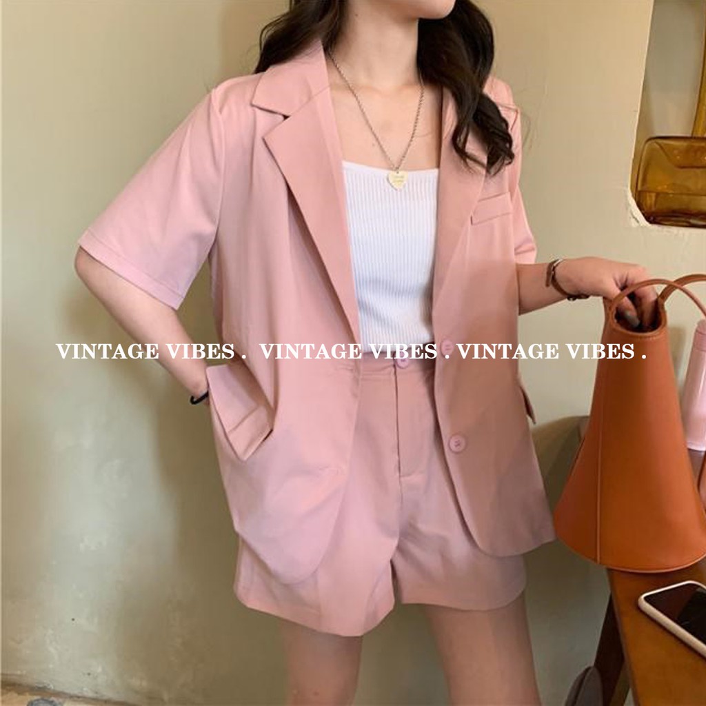 Set áo blazer vest tay lỡ kèm quần short - Ảnh thật cận chất 1000% | BigBuy360 - bigbuy360.vn