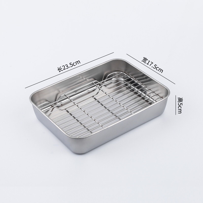 Khay nướng inox kèm vỉ dùng hấp , nướng bánh, thực phẩm , chất liệu inox dày dặn