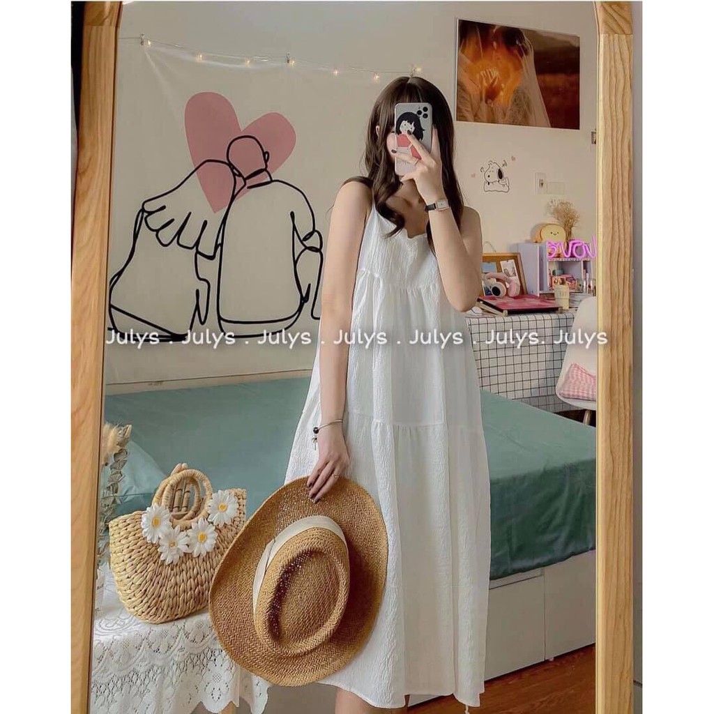 Váy 2 dây nữ babydoll, đầm 2 dây nữ dáng suông chất đũi nhăn trơn basic màu đen, trắng, be, freeship, sale | WebRaoVat - webraovat.net.vn