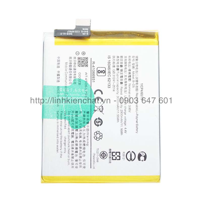 Pin cho Vivo Y75 Y75A PD1718 3000mAh 11.55Wh Zin - Hàng nhập Khẩu