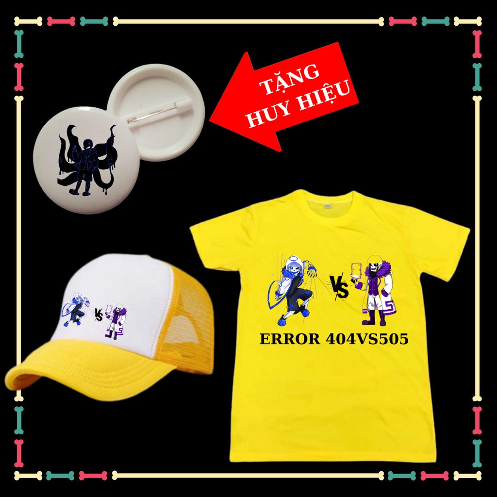 Áo phông bé trai, bé gái Error 505vsError 404 siêu ngầu kèm mũ lưỡi trai trẻ em, kèm huy hiệu.