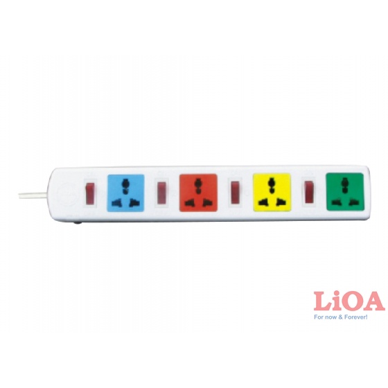 Ổ Cắm Điện LIOA, 4 Lỗ Đa Năng, Có Công Tắc Từng Ổ, Có Bảo Vệ Quả Tải, Có Nắp Che, 2200W, Dây Dài 3m/5m