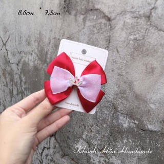 kẹp tóc nơ đỏ mix trắng gắn vương miện size 8,5cm * 7,5cm cho bé gái ( ảnh thật )