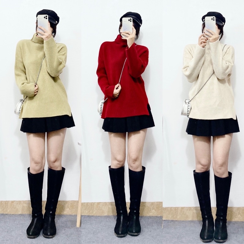 Áo len đũa cổ lọ xẻ 2 bên chất len dày mịn hàng Quảng Châu