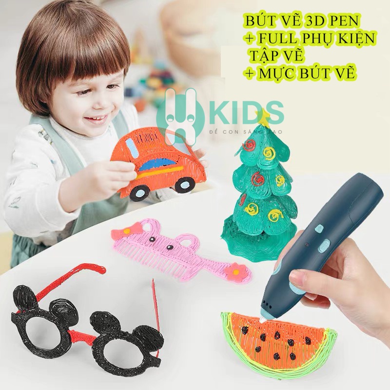 Bút vẽ 3D Pen tạo hình sáng tạo kèm phụ kiện tập vẽ, pin sạc USB