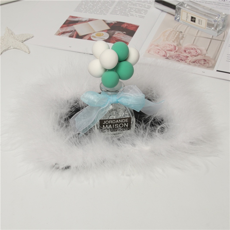 Thảm Lông Đà Điểu Màu Trắng Chống Trượt Có Ngăn Đựng Nước Hoa Trang Trí Nội Thất Xe Hơi