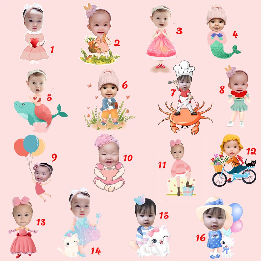 Ảnh Chibi cho bé cực xinh, thiết kế chibi trang trí tiệc sinh nhật, thôi nôi, đầy tháng theo yêu cầu