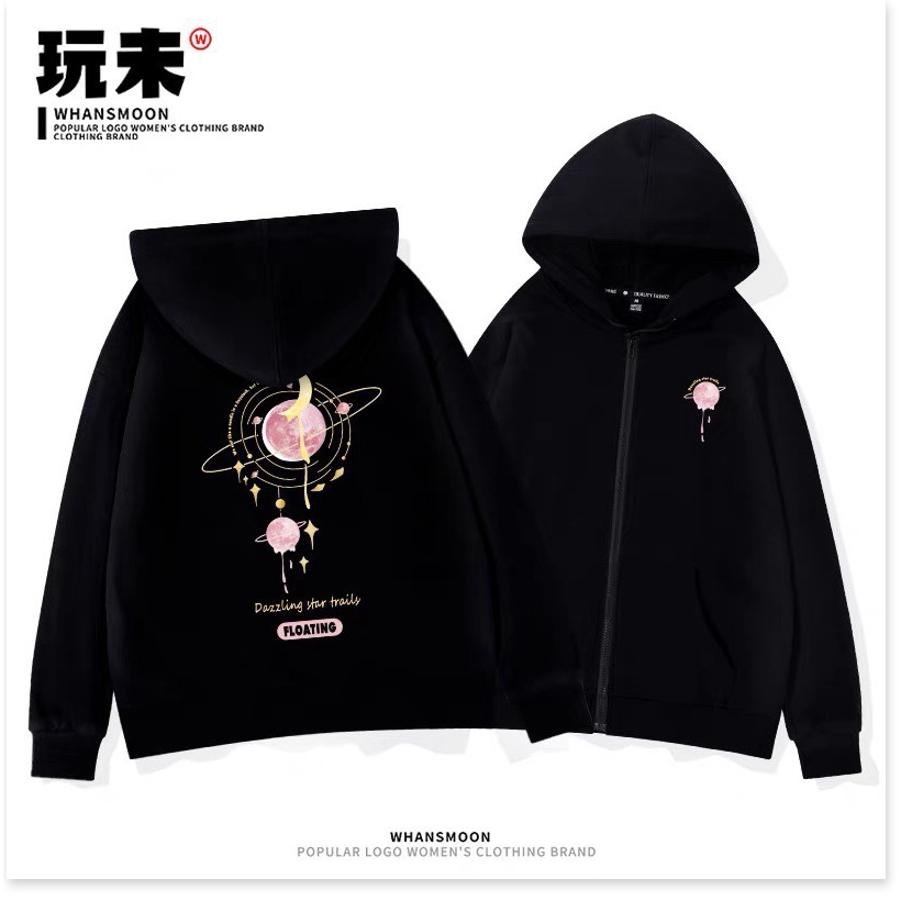 ÁO KHOÁC HOODIE DÂY KÉO CÓ NÓN HỌA TIẾT TINH CẦU TÌNH YÊU