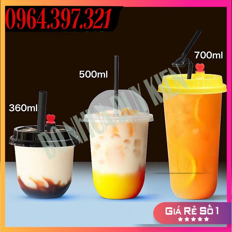 [NOWSHIP] 50 Cốc, Ly Nhựa Bầu 360ML Cốc Dùng 1 Lần Có Nắp Loại Đẹp  - Đựng Đồ Uống - Có Thể Dùng Được Màng Ép Ly