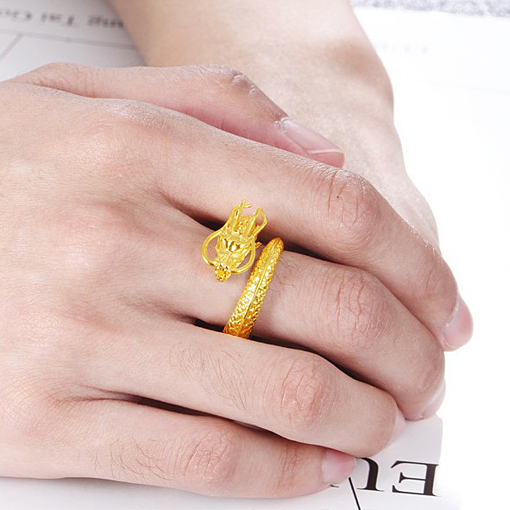 Nhẫn Hở Chạm Khắc Hình Rồng Phong Cách Cổ Điển Cho Nam