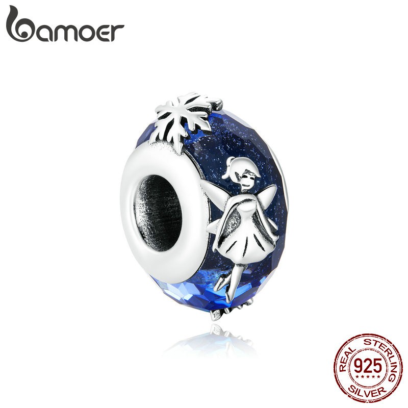 Hạt charm Bamoer BSC369 Làm Từ Bạc 925 Họa Tiết Bông Tuyết Làm Đồ Trang Sức Vòng Tay DIY