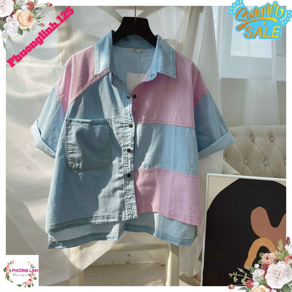 [Mã FAMARAL2 giảm 10K đơn 50K] ÁO DENIM BÒ PHỐI KẺ