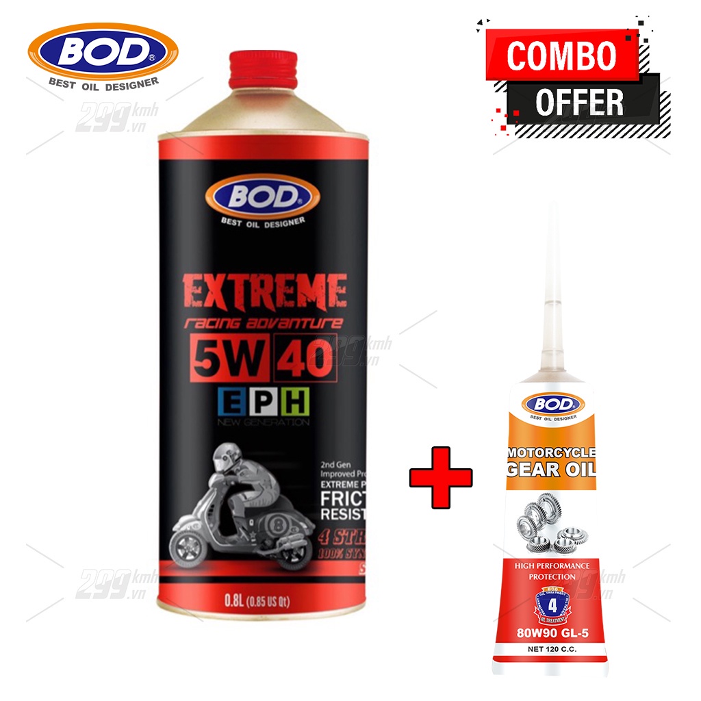 Combo Nhớt xe tay ga BOD Extreme Racing 5W40 MB 0.8L + Nhớt lap (nhớt hộp số) xe tay ga BOD Gear Oil 80W90 GL-5 120ml