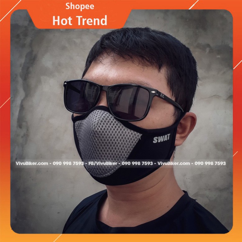 HOT-  KHẨU TRANG chống bụi cao cấp SWAT X 1 bằng vài poly co giãn - cấu tạo 2 lớp lưới chống bụi cao cấp