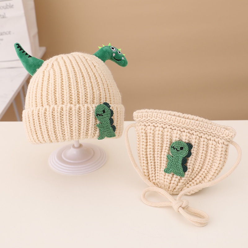 Mũ beanie đan len mềm mại họa tiết khủng long hoạt hình dễ thương thời trang thu đông cho bé