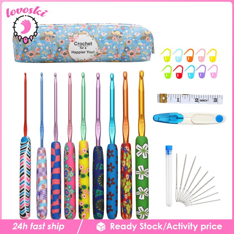 [Lovoski] Bộ 31 Dụng Cụ Đan Móc Len + Hộp Đựng 9 Kích Cỡ Cho Người Mới Bắt Đầu