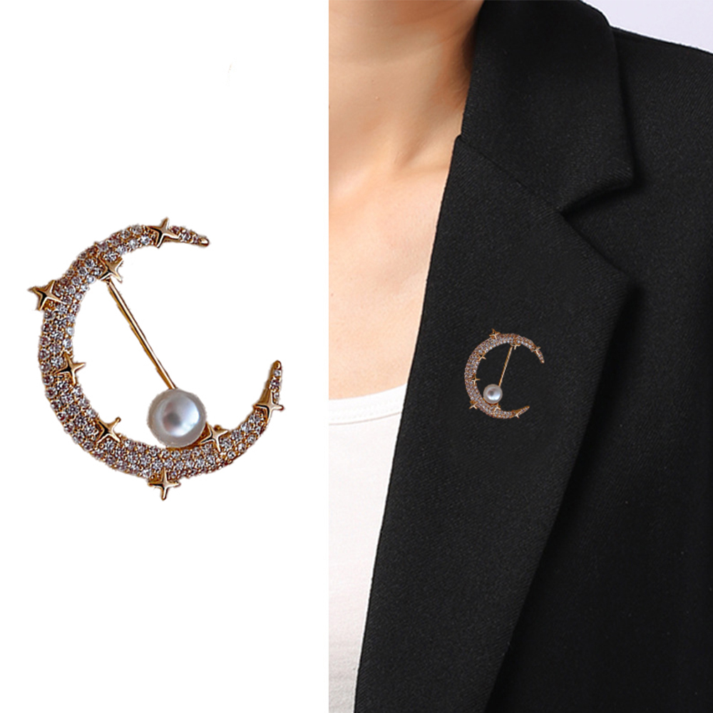 Ghim cài áo hình ngôi sao và mặt trăng thời trang dành cho nữ