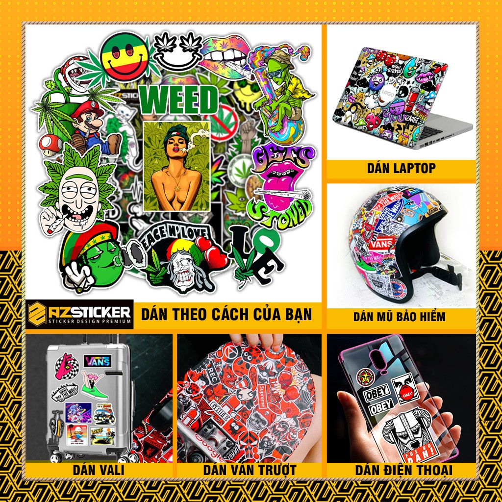 [Set 50+] Sticker Weed | Dán Nón Bảo Hiêm, Điện Thoại, Laptop, Bình Nước...Chống Nước, Chống Bay Màu