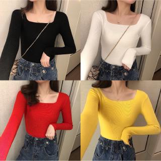 Áo thun tay dài cổ vuông hợp thời trang cho nữ