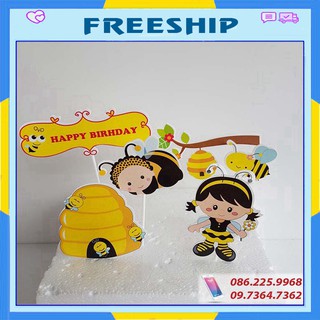 Trang trí bánh 💖FREESHIP💖 Set cắm bé gái-ong tinh nghịch - Phụ kiện trang trí bánh kem
