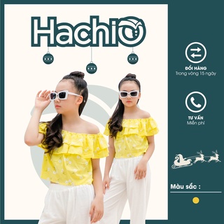 [HACHIO] Áo croptop bé gái, áo cho bé gái 11 - 15 tuổi, áo croptop hở vai nhún bèo với chất thô lụa thấm mồ hôi