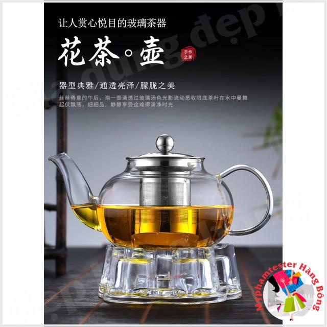 (HÀNG ĐẸP) Set ấm chén thuỷ tinh ( ấm, chén, đế tim)