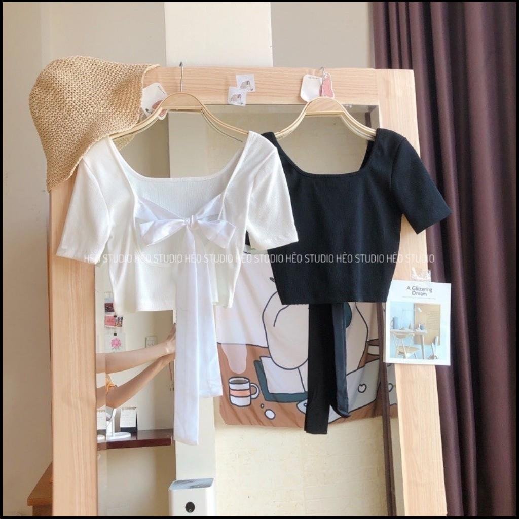 Áo Croptop Buộc Nơ Lưng - Áo Croptop Kiểu Nữ Ôm Body Chất Dày Dặn Siêu Xinh HARI